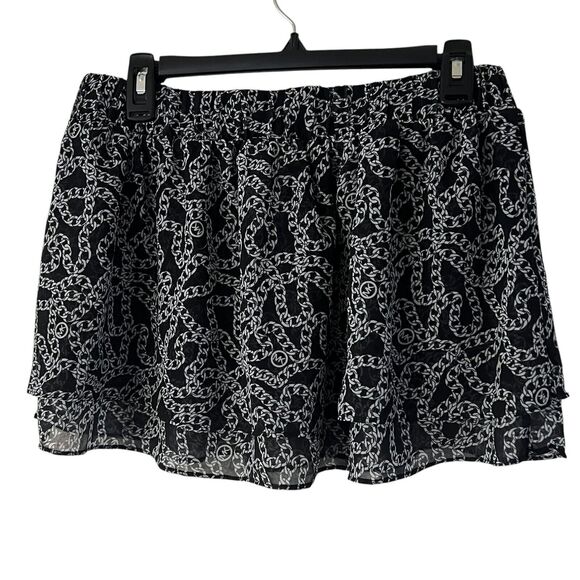 Michael Kors Skirt Chain Print Layered Mini Skirt Black White Size L Logo MK‎ - Picture 1 of 7